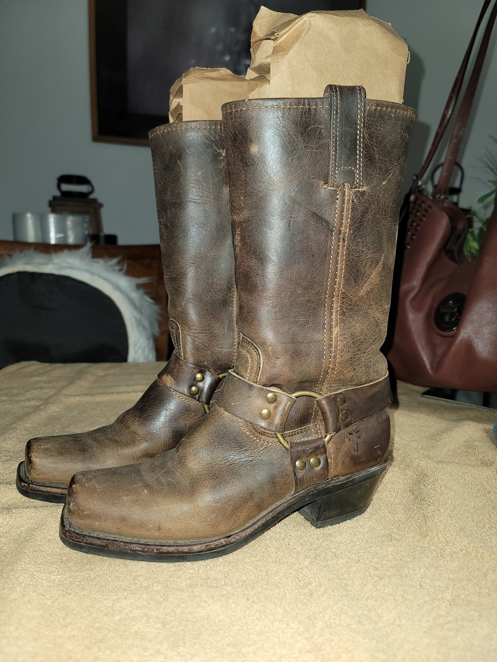 Frye Leather Harness Boots, Womens, Like New - Picture 5 of 10